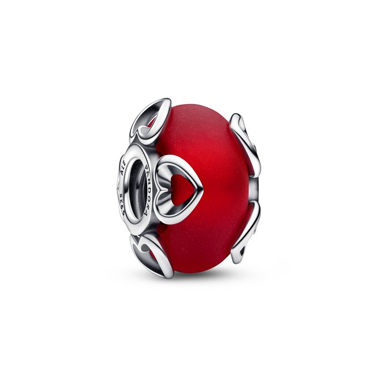Bead - Silber - Charm mattes rotes Glasherz