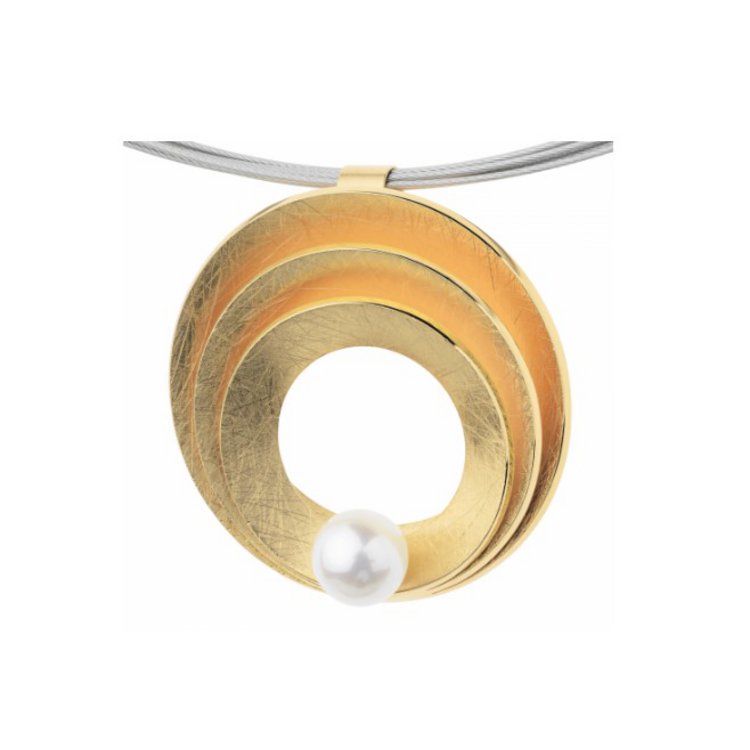 Anhänger -Stahl vergoldet - 3 Ringe - Perle