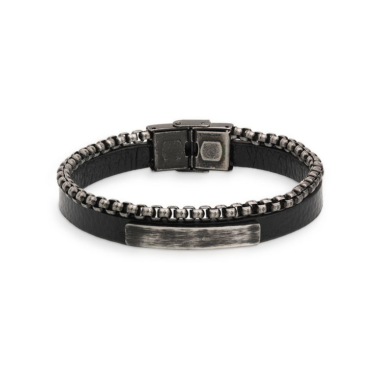 Armband - Stahl Leder schwarz - Leather & more