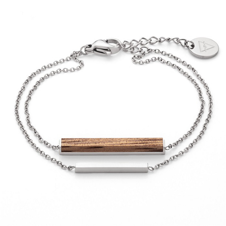 Armkette - Rectangle Bracelet Walnut Shiny Silver