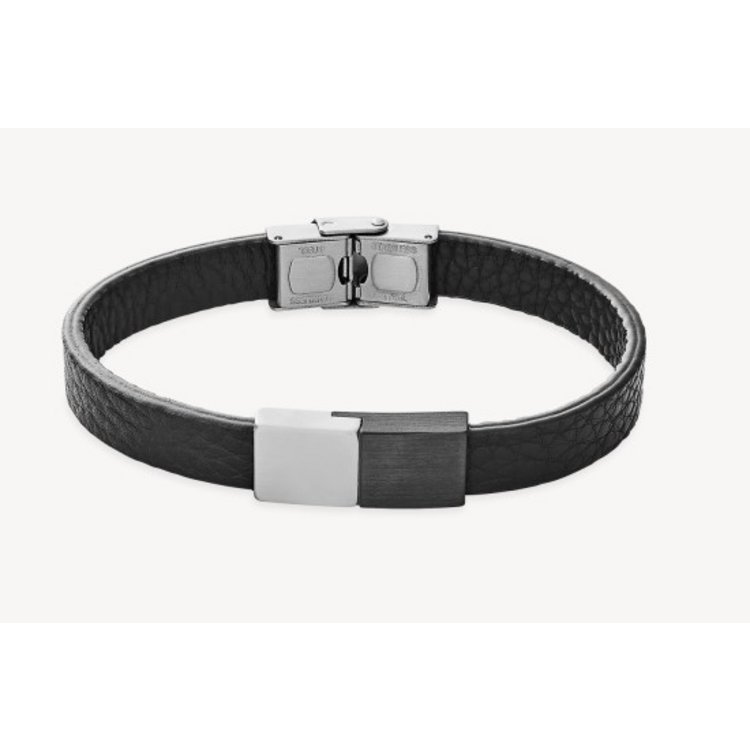 Armband - Stahl Leder schwarz - Gravurband 21cm
