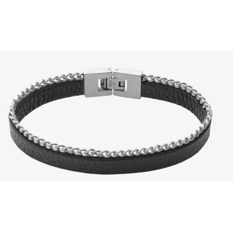 Armband - Stahl Leder schwarz - 2 reihig