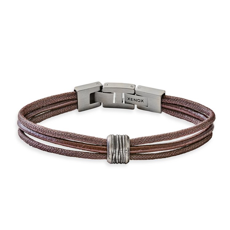 Armband 22cm - Multistrang - Edelstahl-Leder braun
