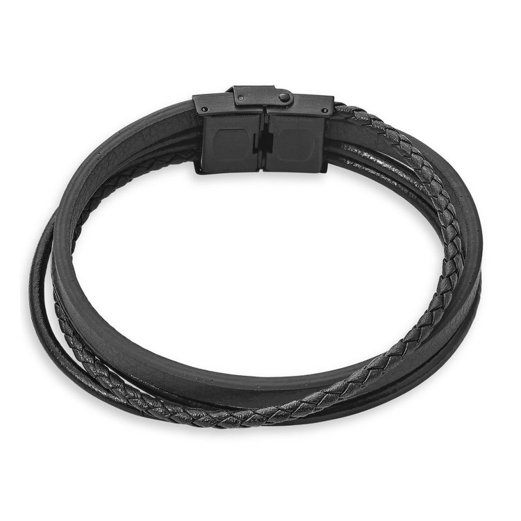 Armband 21cm - Leder schwarz - mehrreihig