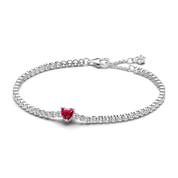 Armband 18 cm - Silber - Tennisband Herz Rot