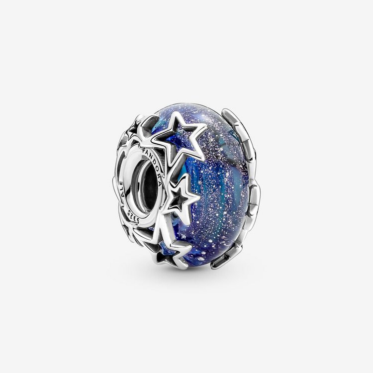 Bead - Silber - Blau & Stern Murano-Glas Charm