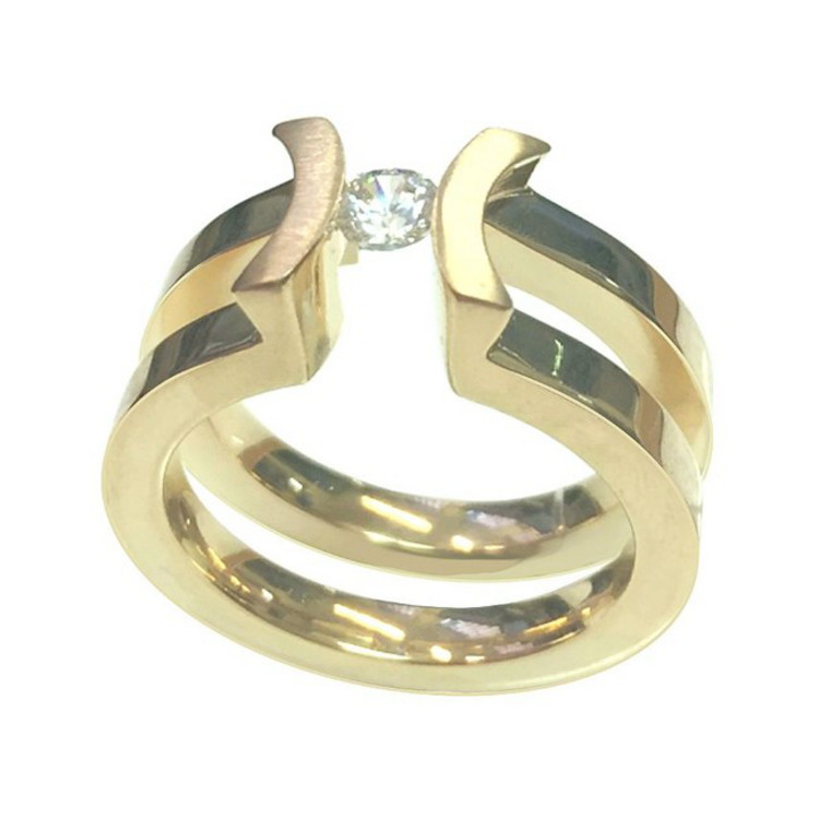 Ring 58 - goldfarben - Edelstahl Zirkonia - breit