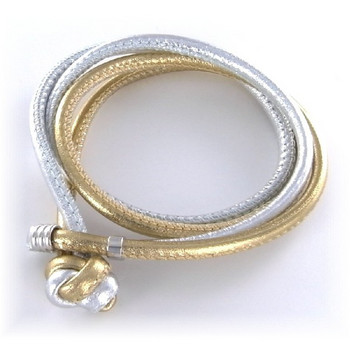 Armband - Leder - Echsenprägung - silber/gold