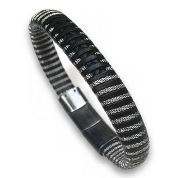 Armband 19 - Across - Leder Stahl - IP schwarz