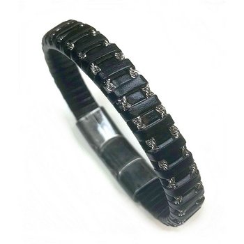 Armband 20 - Across - Leder Stahl - IP schwarz