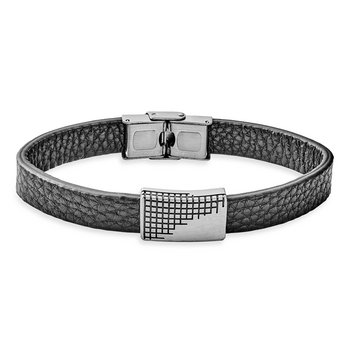 Armband 21cm - Edelstahl - Leder - schwarz