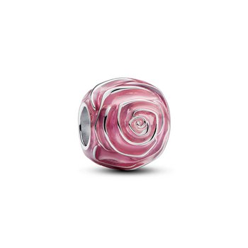 Bead - Silber - Rosafarbene Blühende Rose Charm