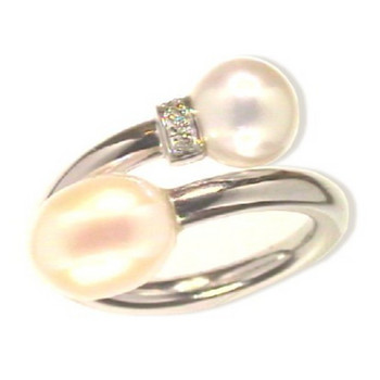 Ring 54 - Weißgold 585 -  Zuchtperle - Diamanten