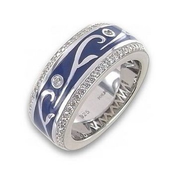 Ring 54 - Sterlingsilber Emaille - silber/blau