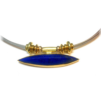 Halsband - Edelstahl Gold Lapis Lazuli - 50cm