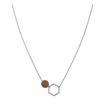Collier - Twin Charm Necklace Walnut Shiny Silver