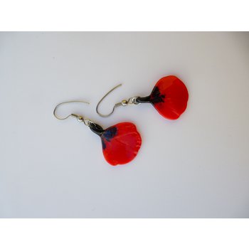 Ohrhänger - Unikat Glas - Mohn Blüte rot